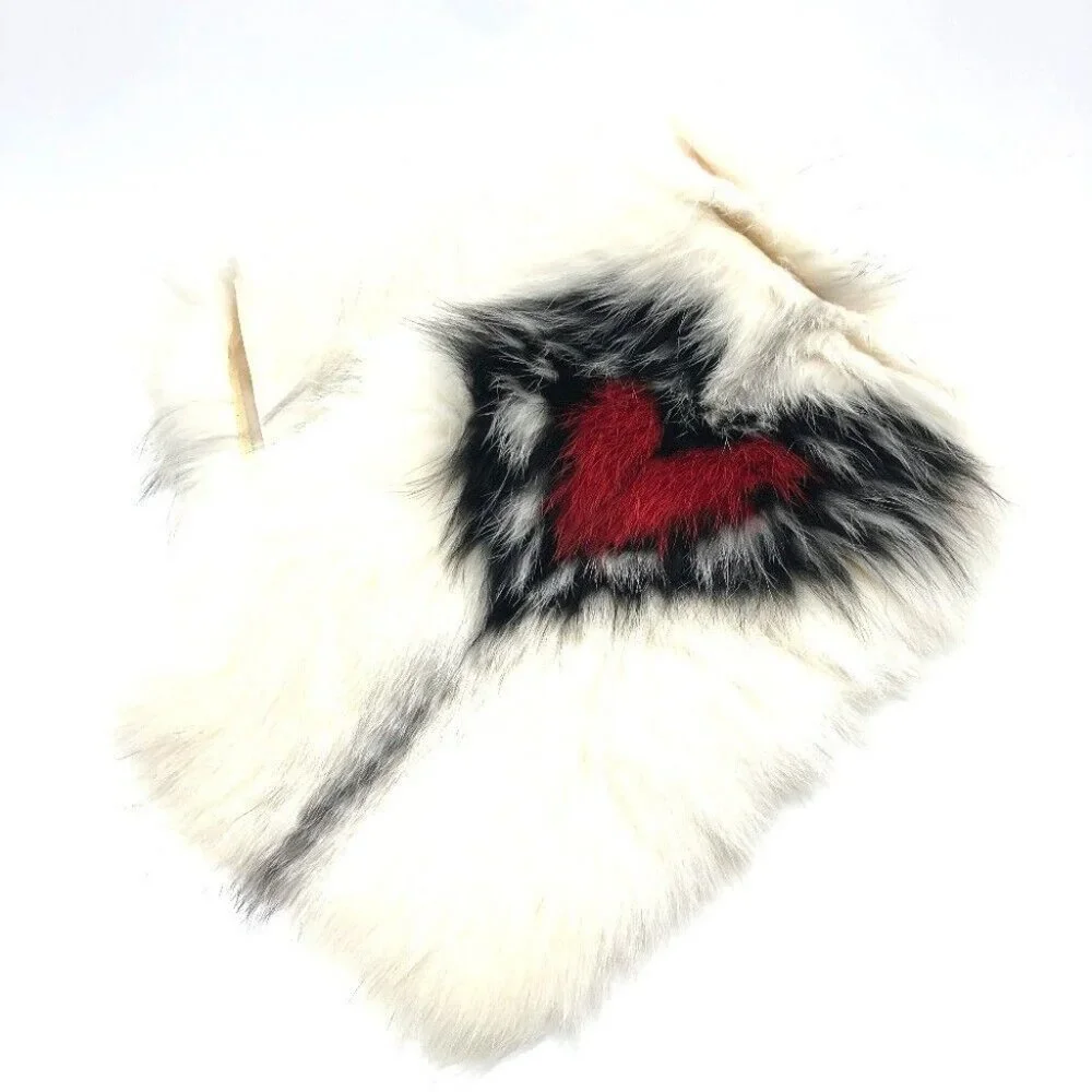 AUTH Dior 86FUR250I820 heart fur Scarf Nylon White/Red/Black